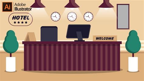 Modern Hotel Reception With Flat Design