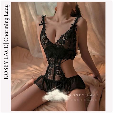 Jual Roseylace Lingerie Bodysuit Sexy Lace Baju Tidur Open Crotch Nilon Shopee Indonesia