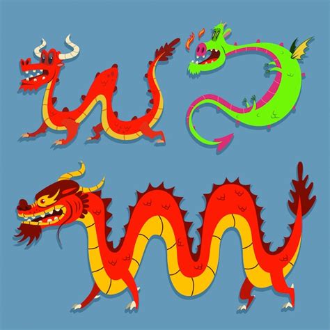 Dragoes Chineses Desenhos - Conjunto de dragões chineses bonito dos desenhos animados. | Vetor Premium
