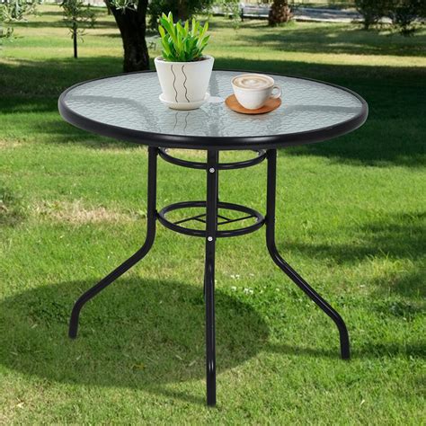Niamvelo 32 Patio Table With Umbrella Hole Round Glass Patio Table