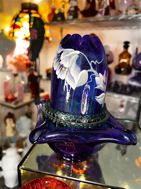 Fenton Art Glass Company Cobalt Blue Fairy Lamp Etsy