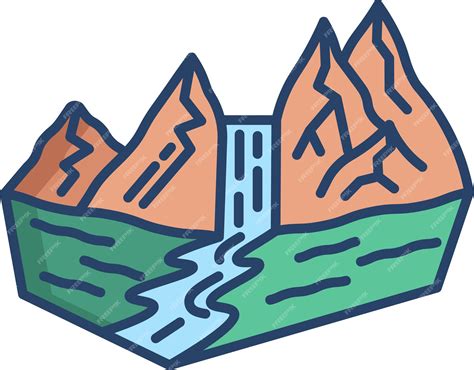 Premium Vector Mountain Waterfall Linear Color Illustration