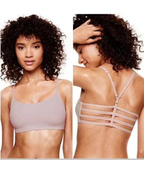 Victorias Secret Pink Cotton Lounge Unlined Strappy Cage Bralette Nude Cs Uzx D