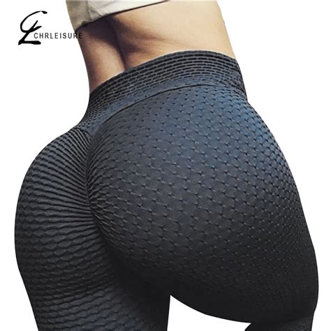 Chrleisure Sexy Push Up Women Leggings Plaid Wrinkle Legging Solid