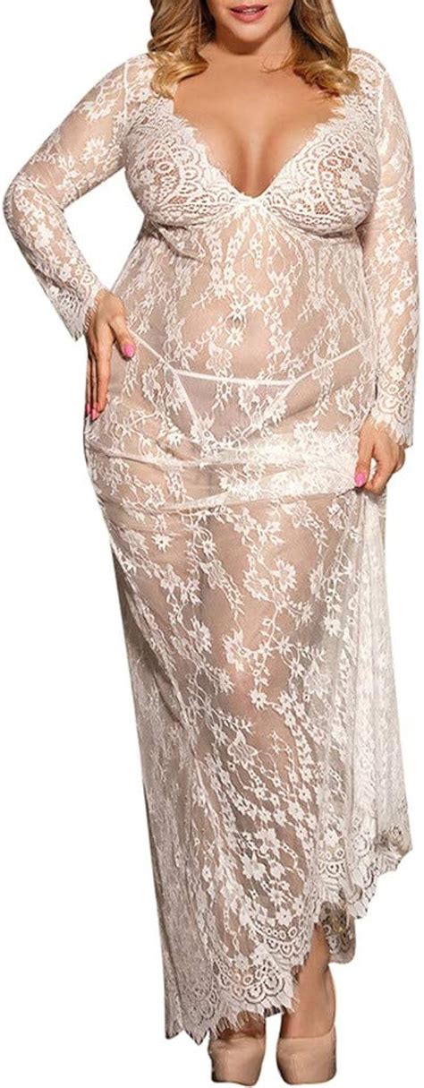 Women S Lingerie Sleepwear Sexy Lace See Through Kimono Robe Deep V