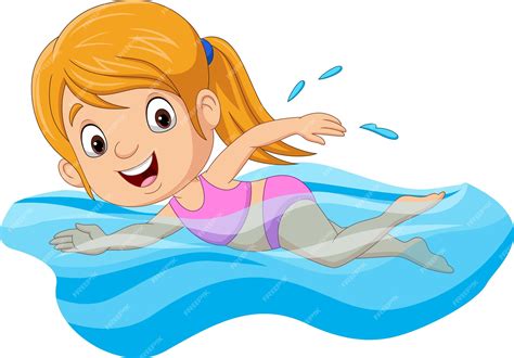 Premium Vector | Cartoon little girl swimmer in the swimming pool