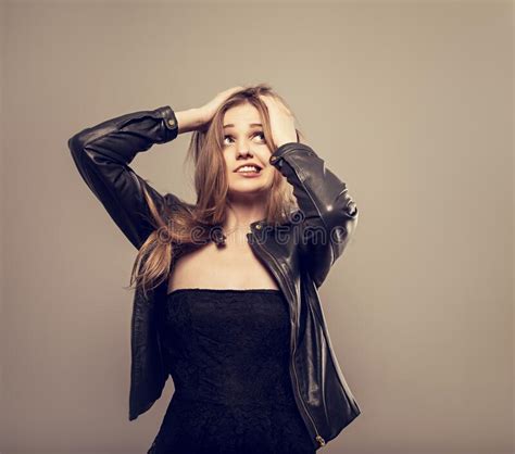 Grimace Confusion Fashion Makeup Brunette Woman Thinking And Loo Stock Photo Image Of Lady