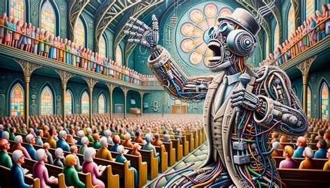 An Oil Painting Of A Whimsical Cyborg Baptist Preach Openart