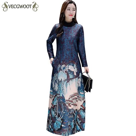 2019 Autumn Winter New Vintage Dress Women Fashion Slim Large Size Long