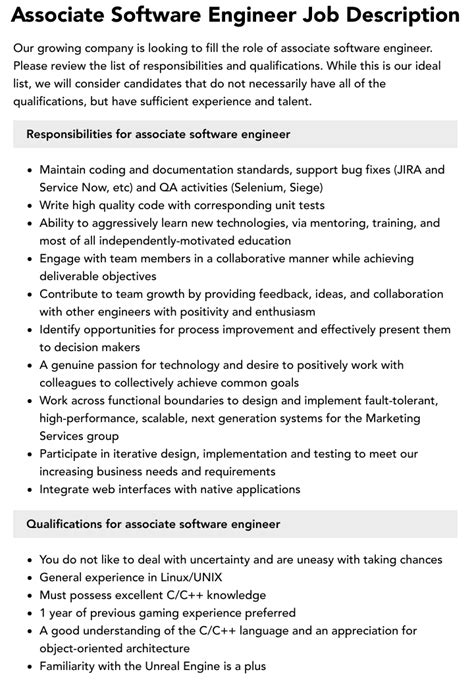 Associate Software Engineer Job Description Velvet Jobs