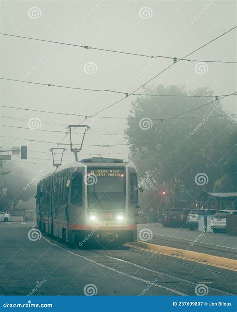 Muni Bus On A Foggy Morning In West Portal San Francisco California