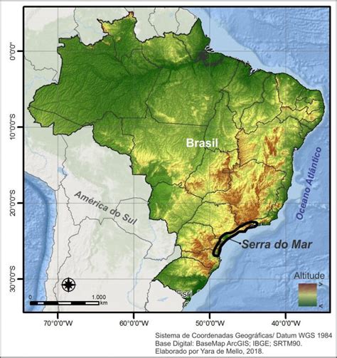 Mapa Da Serra Do Mar - Localização geográfica da Serra do Mar, Brasil. Elaborado por Yara de ...