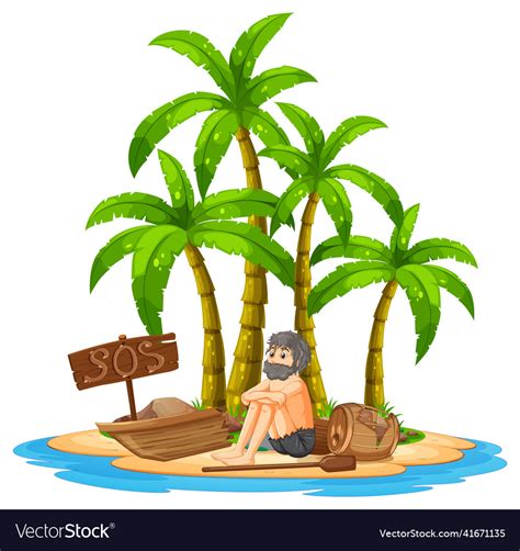 A Man On Deserted Island Isolated Royalty Free Vector Image