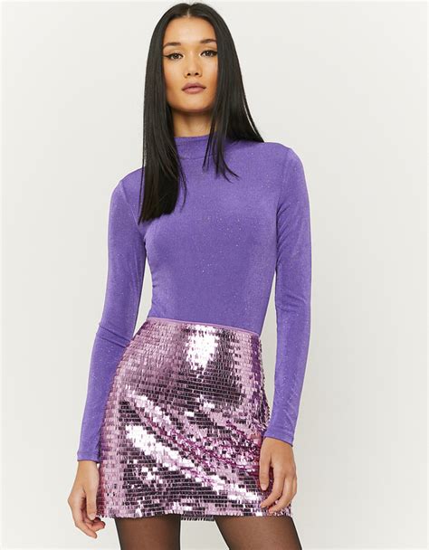 Purple Long Sleeves Glitter Bodysuit Tally Weijl Online Shop