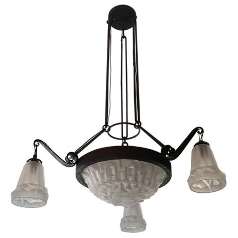 French Art Deco Geometry Chanelier By Degue For Sale At 1stdibs