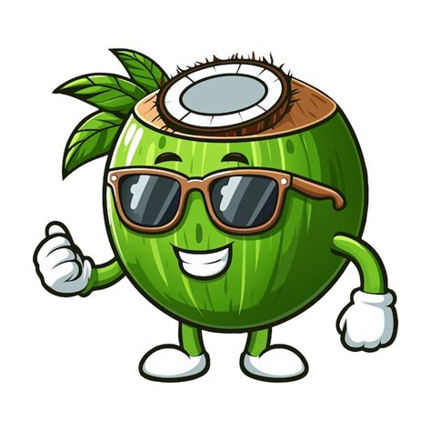 Funny Coconut Cartoon Character Clipart Vector Illustration Premium