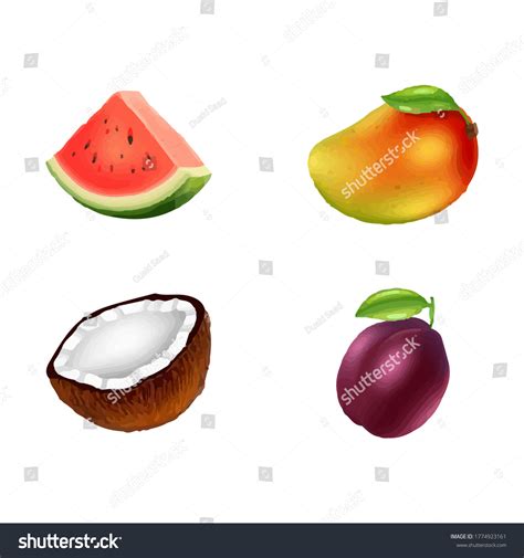 Vector Set Fruits Isolated White Background Stock Vector (Royalty Free ...