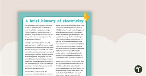 Comprehension A Brief History Of Electricity Teach Starter