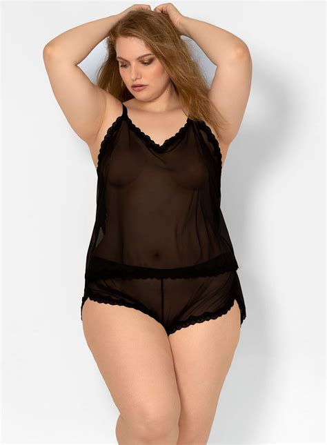 Smart Sexy Women S Sheer Mesh With Lace Trim Cami And Shorts Lingerie Sleep Set Walmart