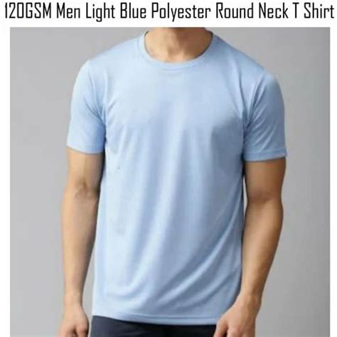 Plain 120GSM Men Light Blue Polyester Round Neck T Shirt Large At Rs