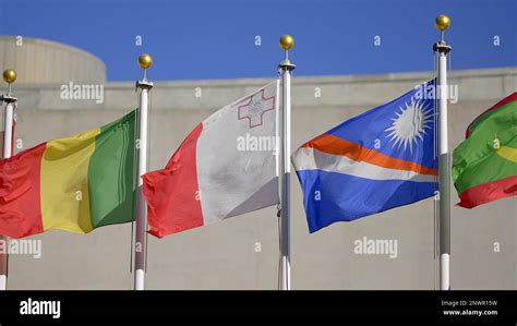 Flags Of Different Nations At United Nations Plaza In New York NEW