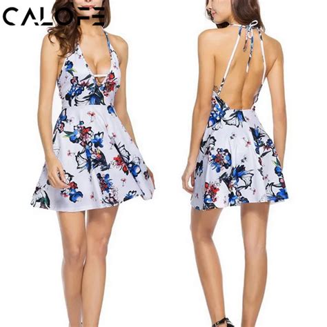 Women Sexy Halter Bikini Beach Dress Floral Backless Print