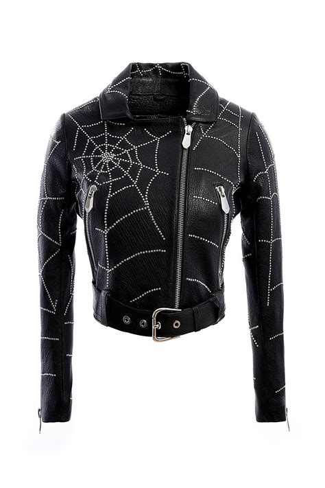 Spider Web Black Leather Jacket Vavskins