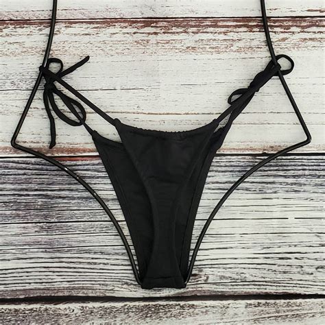 Black Micro Tie Thong Bikini Bottom With Sliding Front And Etsy Denmark