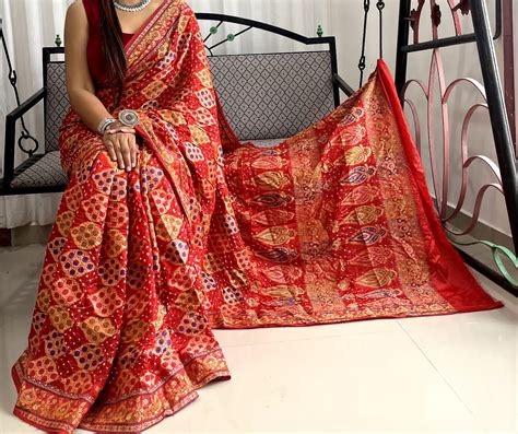 Ajrakh And Bandej Modal Silk Sarees Siri Designers