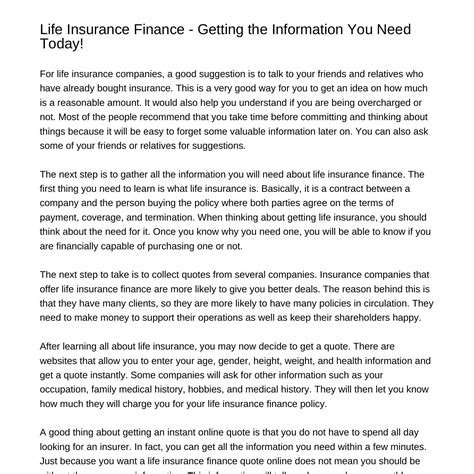 Life Insurance Finance Getting the Information You Need Todaydjlqn.pdf