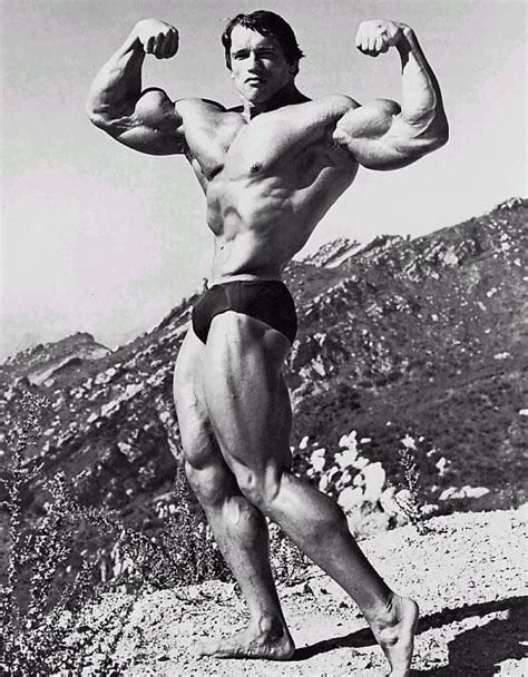 Arnold Schwarzeneggers Front Three Quarter Twisting Double Bicep Pose