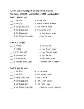 Ir Ser Ver Present Preterit Imperfect Practice By Kunal Patel Tpt