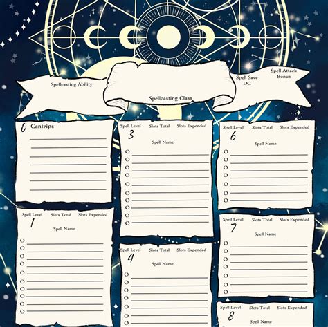 celestial skies dnd character sheet  dnd character etsy uk