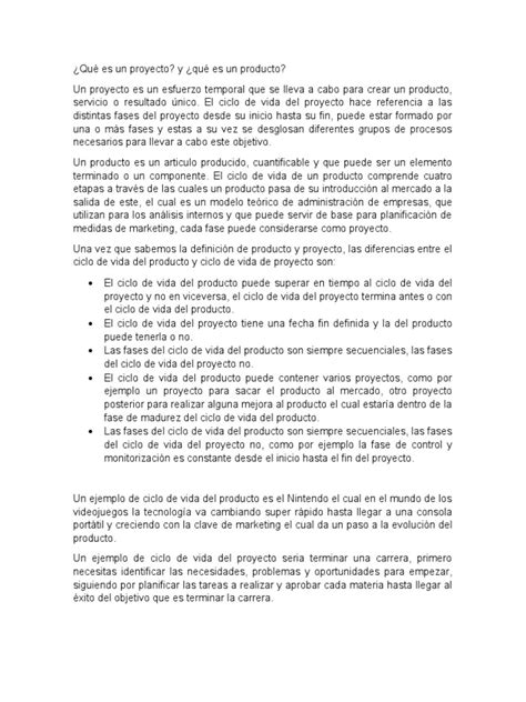 Proyecto Y Producto Pdf