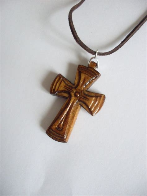 Wooden Cross Necklace Wood Cross Pendant Hand Carved Cross