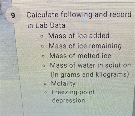 Solved Calculate Following And Record In Lab Data Mass Chegg