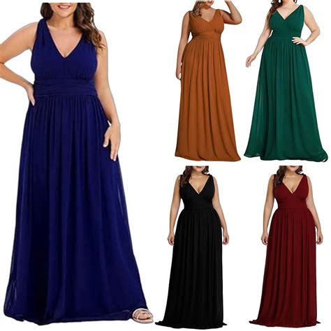 Horkkom Dresses for Women V Neck Sleeveless Maxi Dresses Plus Size