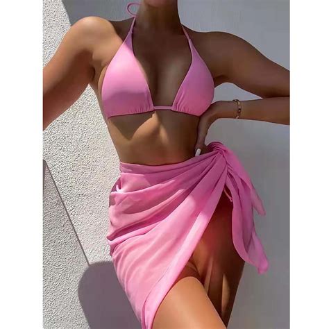 Floenr Piece Bikini Swimsuit Set For Women Sexy Halter Tie Back Split Bathing Suit High