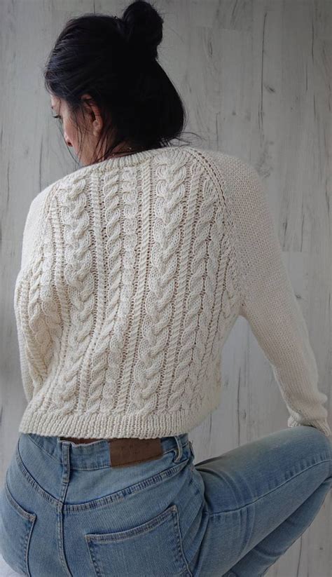 Chunky Cable Knit Cropped Cardigan For Women Aran Handmade Etsy