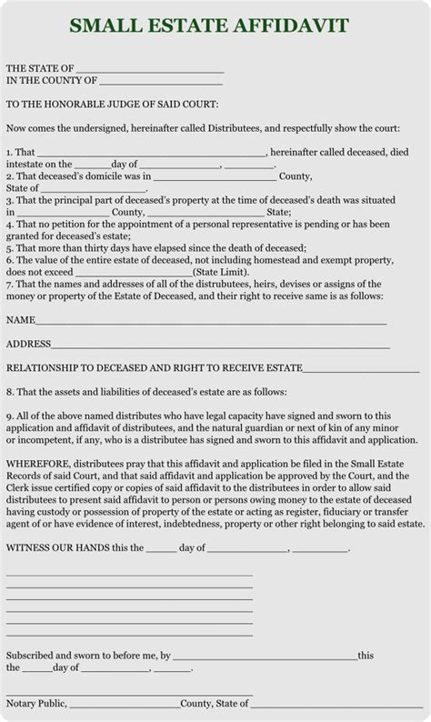 Small Estate Affidavit Forms Affidavitform Net