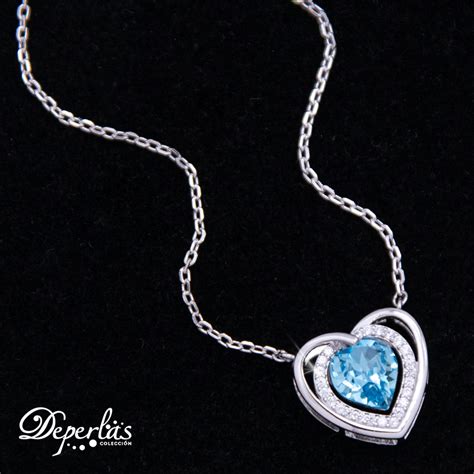 Juego de dije con cadena de plata con cristal de corazón azul y