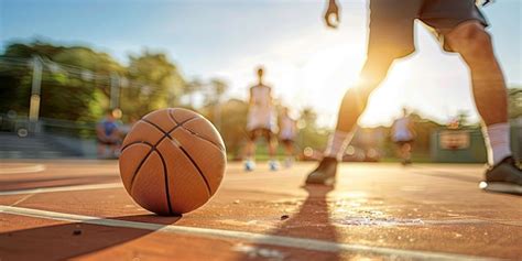 outdoor basketball game  sunset  players  action premium ai