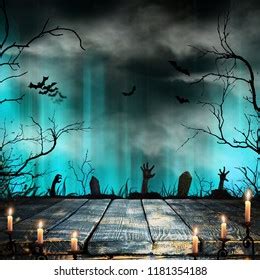 Halloween Design Background Spooky Graveyard Naked Stock Photo
