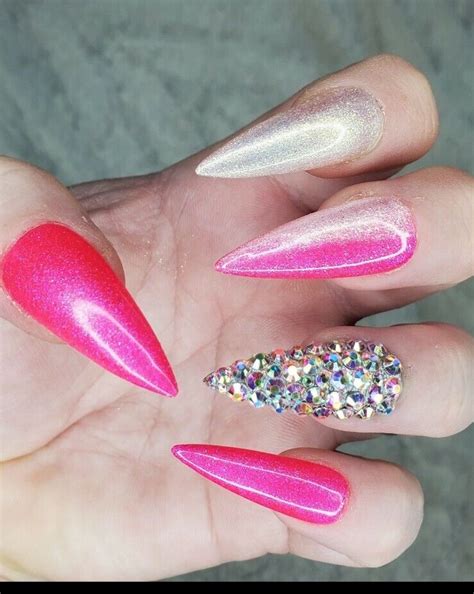 Neon Pink Stiletto Nails Hot Pink Nail Designs