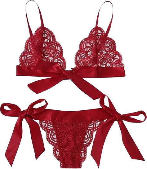 Litale Sexy Lingerie Set For Women Lace Bow Tie Brassiere And Strappy Panty Elegant Charming