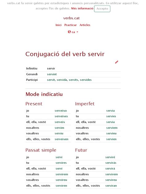 Conjugació Del Verb Català Servir Pdf