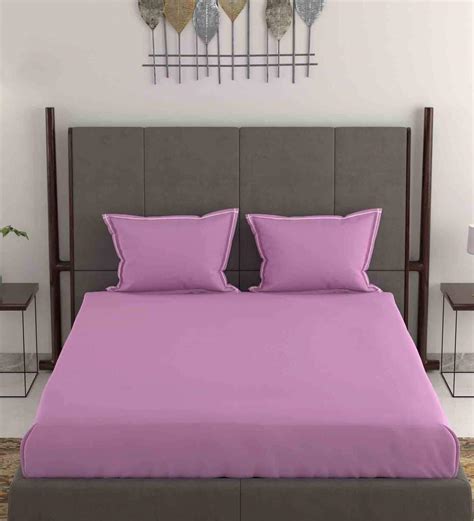 Buy Purple Solid 200 Tc Cotton Satin 1 Double King Size Bedsheet With 2