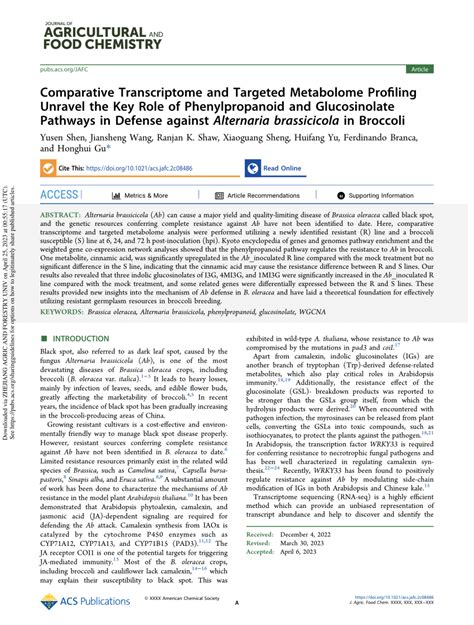 PDF Comparative Transcriptome And Targeted Metabolome Profiling