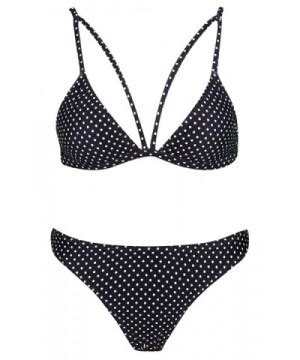 Strappy Polka Dot Triangle Bikini Set Sexy Padded Swimsuit For Women Black Dot CB KU O G