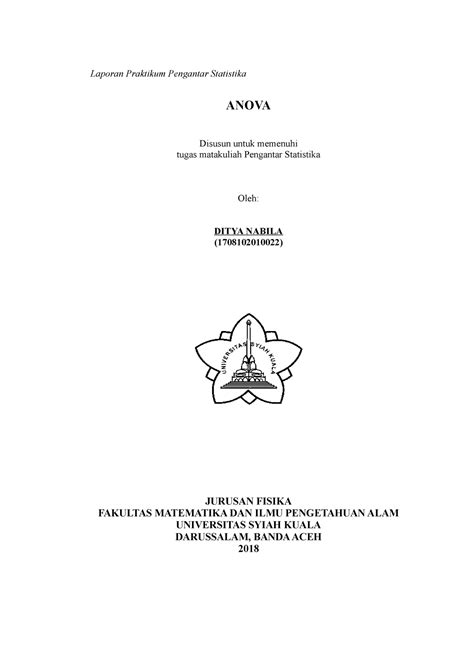 Laporan Stat Anova Laporan Praktikum Pengantar Statistika Anova